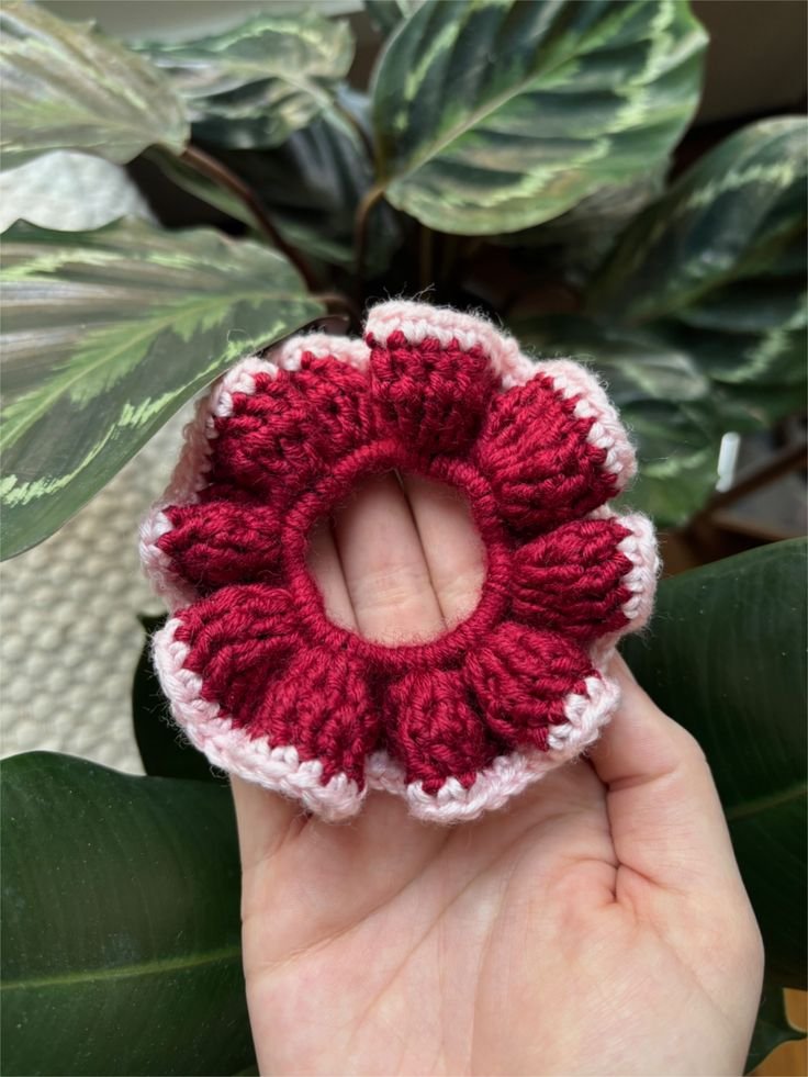 Berry Bloom Crochet Scrunchie