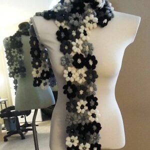 Midnight Meadow Floral Crochet Scarf
