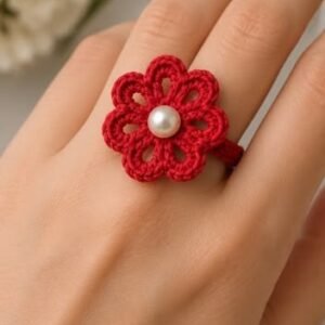 Pearl Bloom Crochet Ring