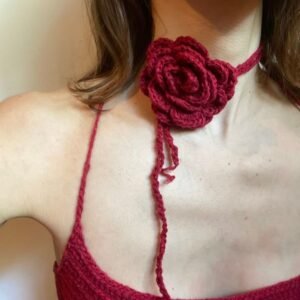 Crimson Rose Crochet Choker
