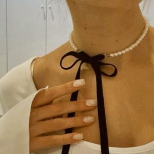 Pearl Ribbon Bow Choker
